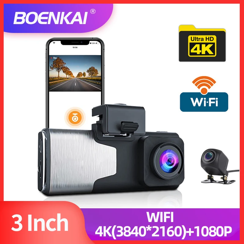 Видеорегистратор BOENKAI UHD 4K с 1080P камерой заднего вида Wi-Fi Автомобильный