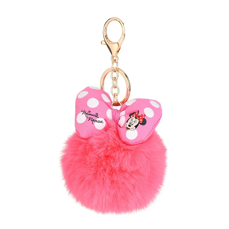 

Disney 23 Color Minnie Key Chain Cartoon Polka Dot Bow Pom-Pom Key Ring Pendant Car Bag Ornament Fashion Parts Toy