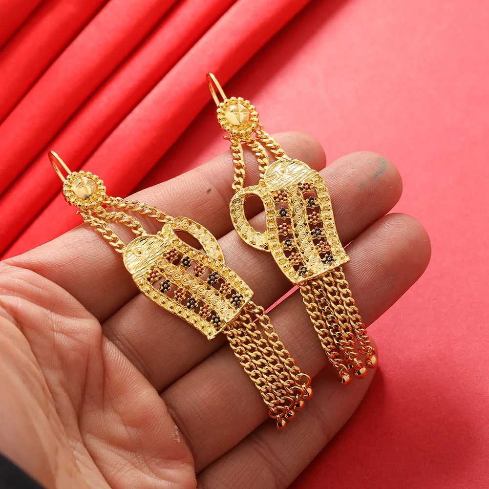 

Dubai Gold Color Earrings 24K For Women Wedding Jewelry Women's Earrings For Girls Bridal Wife Gifts African Dubai French