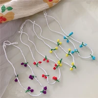 korean handmade woven fruit collar necklace for women novelty bohemian sweet beaded flower choker women gift jewelry