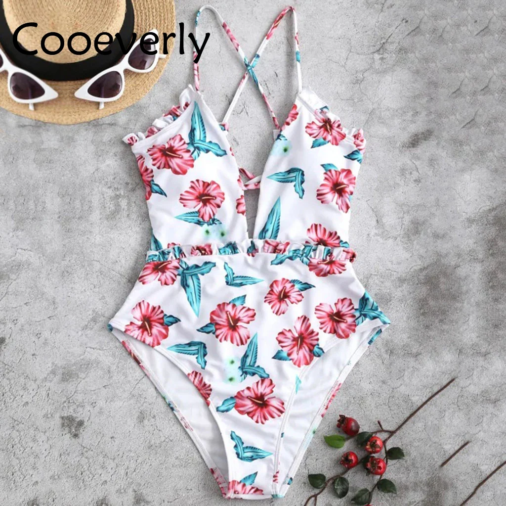 Соблазнительный женский купальник 2021 слитный с глубоким цветочным принтом