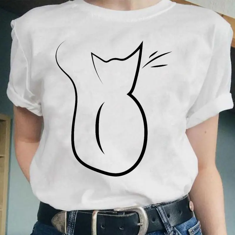 

Женская футболка с коротким рукавом, забавный топ с графическим принтом в стиле 90-х с изображением животных, кошек, губ, мультяшная женская о...