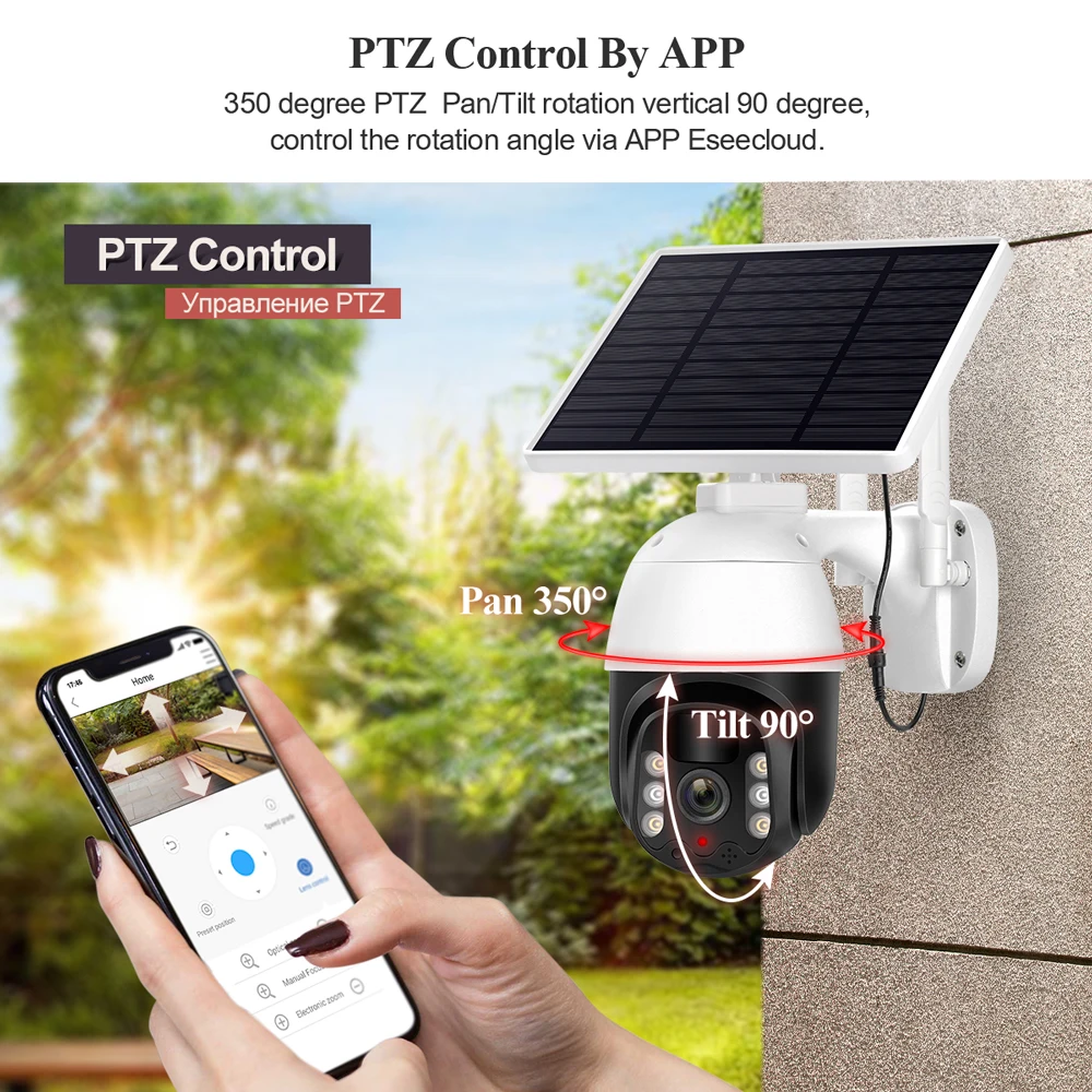Techage 3MP Outdoor WiFi PTZ Security Solar Camera Wireless Battery IP PIR Human Detection Video Surveillance Waterproof |