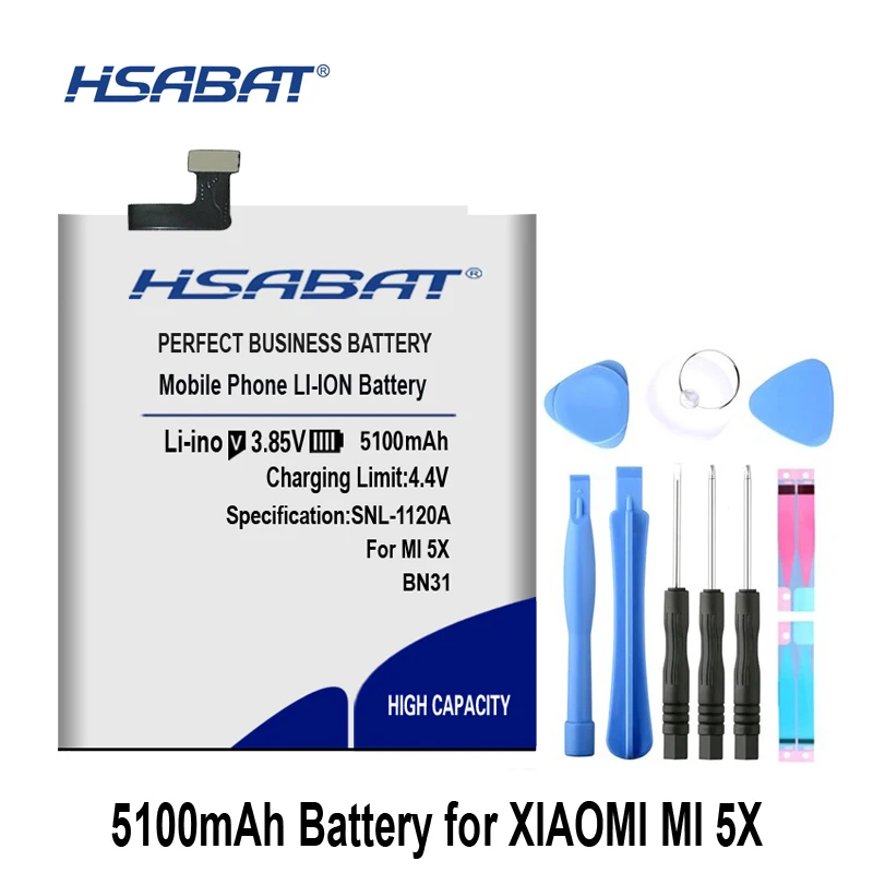 HSABAT 5100mAh BN31 Аккумулятор для Xiaomi mi A1/красный mi Y1 Lite Xiaomi mi 5X mi 5X/красный mi Note 5A 5A pro