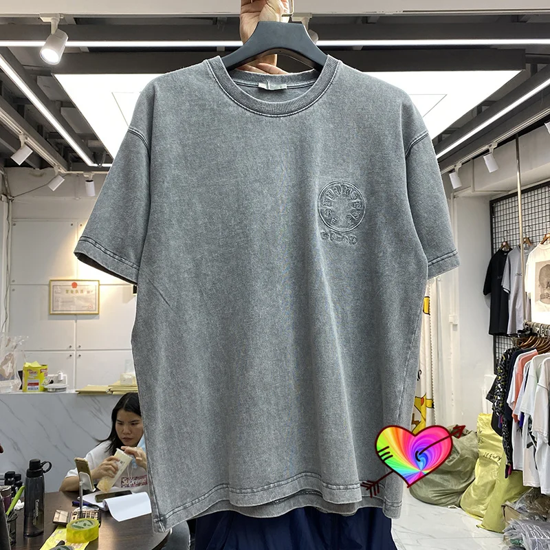 

Sanskrit Embroidery ASKYURSELF T-shirt Heavy Fabric Men Women High Quality Vintage Wash Make Old ASKYURSELF Tee Tops