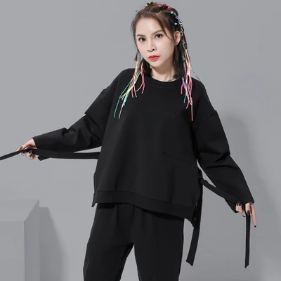 Большой размеры личности с боковыми Разделение длинным рукавом костюм женский