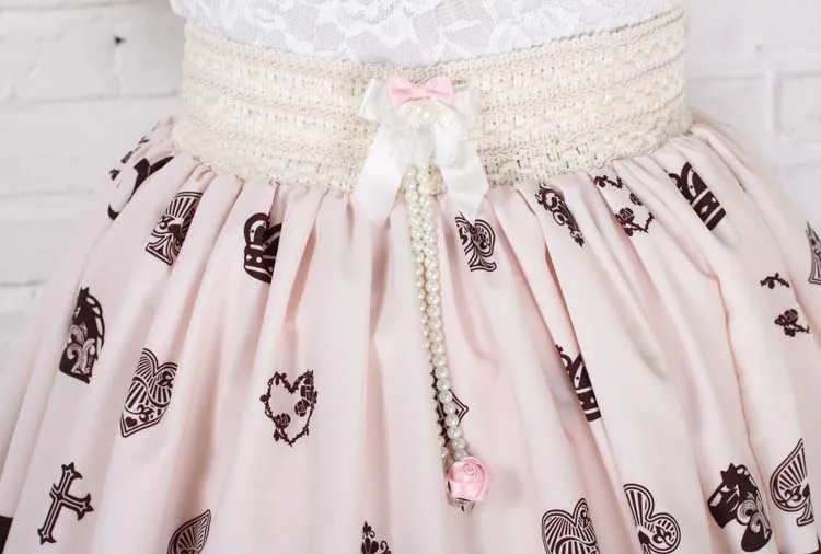 Lolita princess skirt Sweet Alice in wonderland chess poker print plaid pleated gentlewomen elastic waist lady skirts | Женская одежда