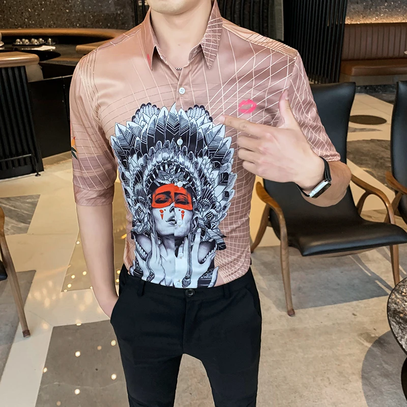 

Loldeal British Style 3/4 Sleeve Shirt Fashion Printed Polyester Fiber Slim Fit