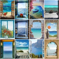 diamond painting embroidery sea window modern home decoration diy cross stitch landscape mosaic picture 5d wall sticker
