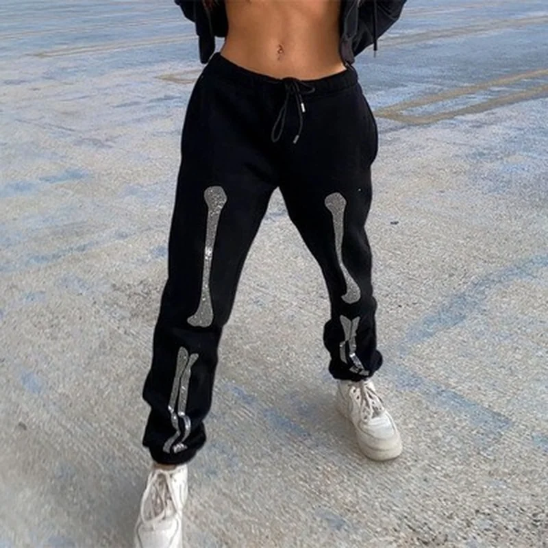 

Skulls Diamond Goth Sweatpants Women Techwear Drawstring High Waist Hippie Trousers Casual Baggy E Girl Joggers Korean