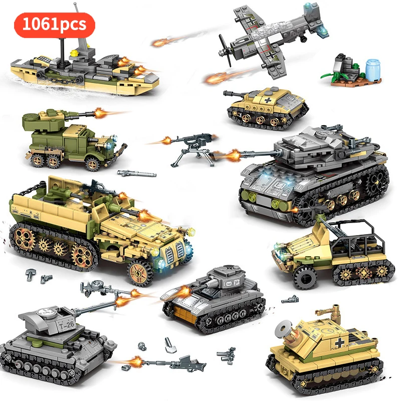 

Военный танк Второй мировой войны армейский бронированный автомобиль Минифигурки немецкие солдаты истребитель строительные блоки игрушк...