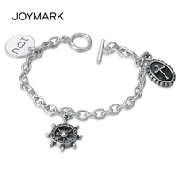 17cm retro thai silver rudder cross charm bracelets for women 925 sterling silver fashion jewelry female chain bracelet tsb545