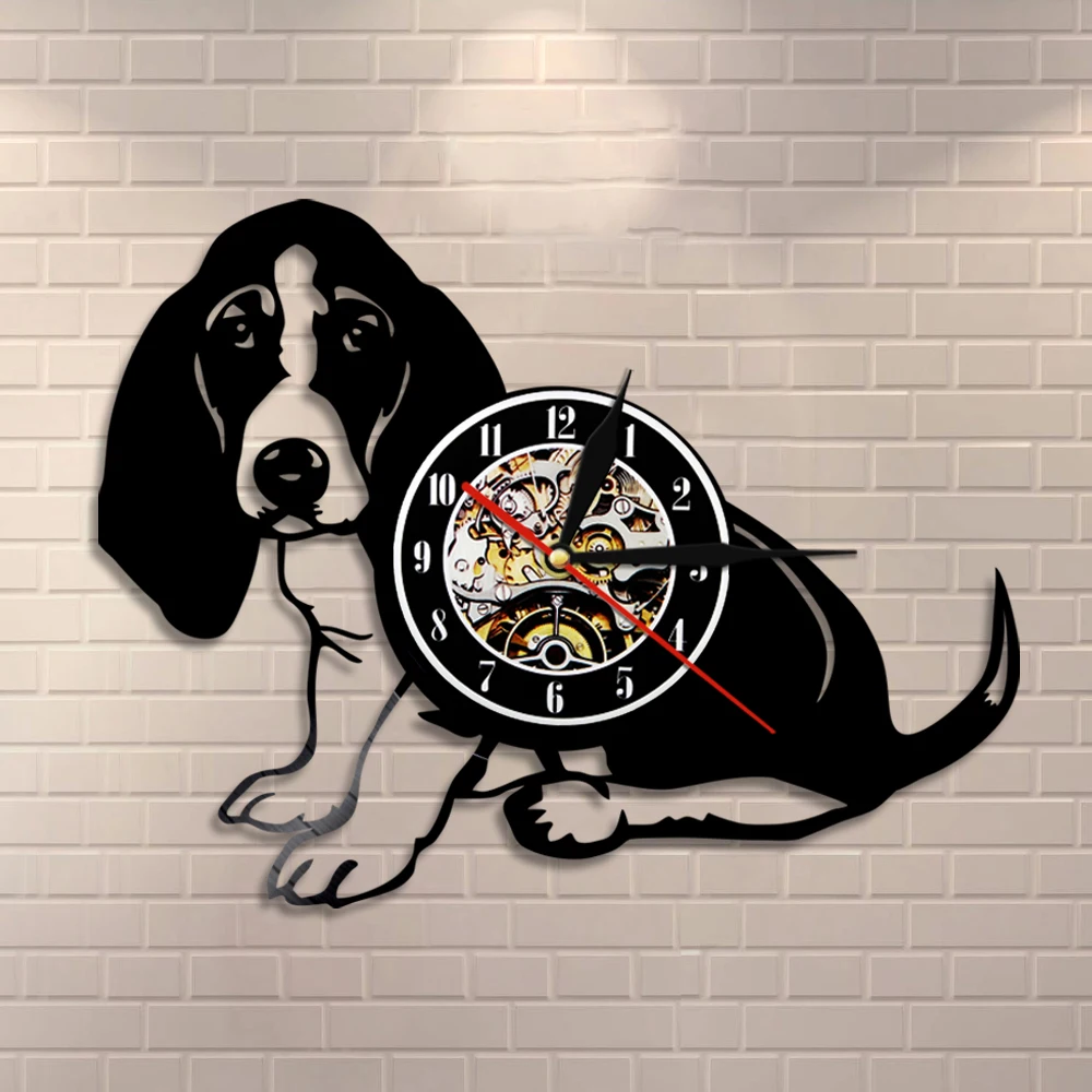 Basset Hound настенные часы порода собак родословное собачье животное щенок Виниловая пластинка часы декоративные старинные часы «Пёсик» подарок