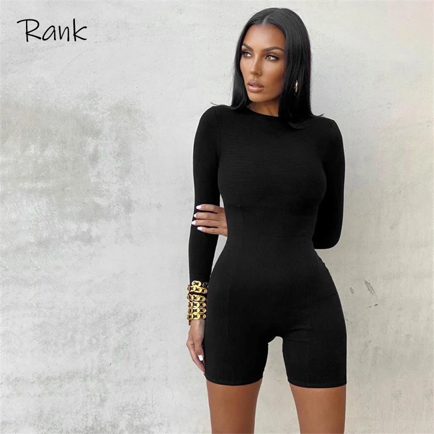 

Women Fashion O-Neck Long Sleeve Bodycon Rompers Casual Streetwear Solid Knitted Zipper Active Workout Fitness Slim Jumpsuits