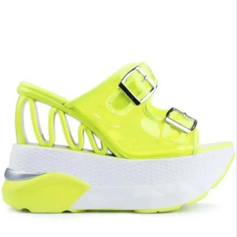 

Wedge Slippers 2020 Women's Summer Shoes Platform Transparent PVC Buckle Sandalias Mujer Fashion Fish Mouth Peep Toe Plus Size43