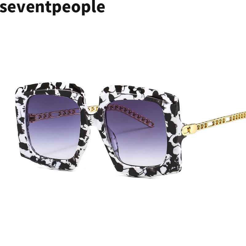 

Fashion Oversized Square Sunglasses Woman Luxury Brand Trendy Retro Sun Glasses For Female Vintage Eyewear Metal Temples Chain