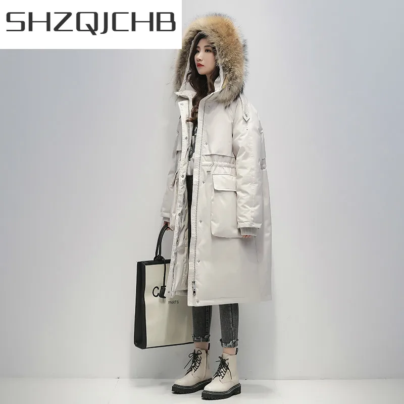 

JCHB Женская одежда, женские зимние пуховики и пальто, пальто в Корейском стиле, Женская куртка с воротником из меха енота