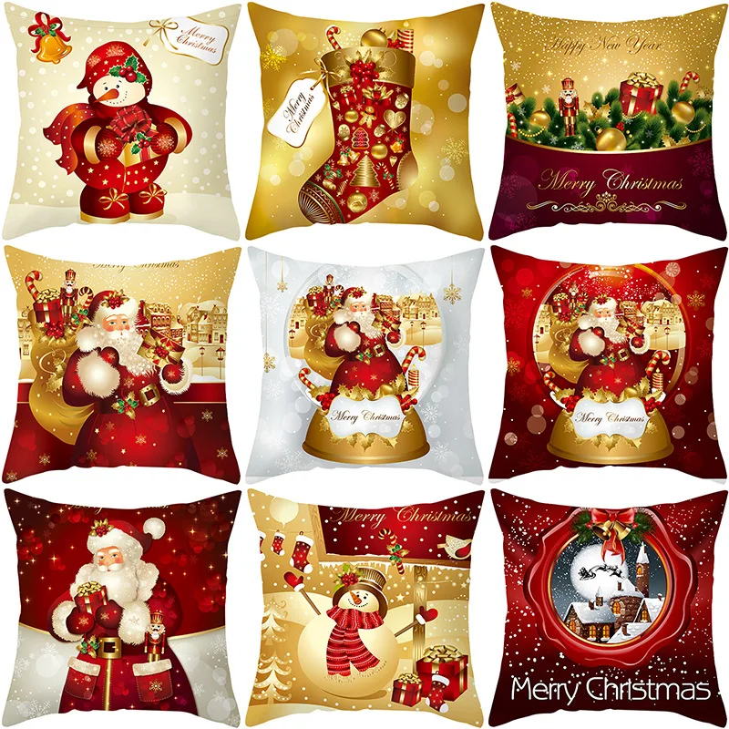 

45cm Christmas Cushion Cover Pillowcase Merry Christmas Decor for Home Santa Claus Snowman Elk Xmas Ornament Happy New Year 2023