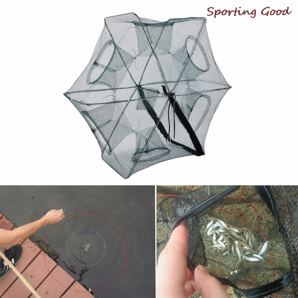 

Автоматическая складная рыболовная сеть с 6 отверстиями, клетка для гольяна и креветок, нейлоновая Складная ловушка для ловли крабов, касти...