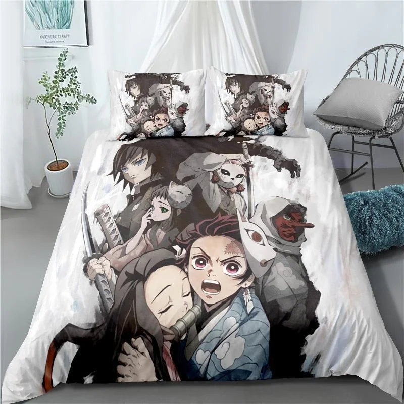 

Anime Demon Slayer Devil's Blade Duvet Cover Pillow Case Kimetsu No Yaiba Tanjirou Nezuko Cartoon Home Textile Decor Bedding