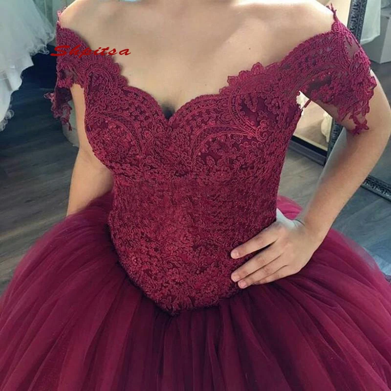 

Burgundy Tulle Quinceanera Dresses 2020 Plus Size Lace Masquerade Ball Gown Sweet 16 Dresses vestido de 15 anos