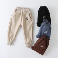 boys letter embroidery plus velvet pants winter girls all match casual pants childrens warm sports trousers