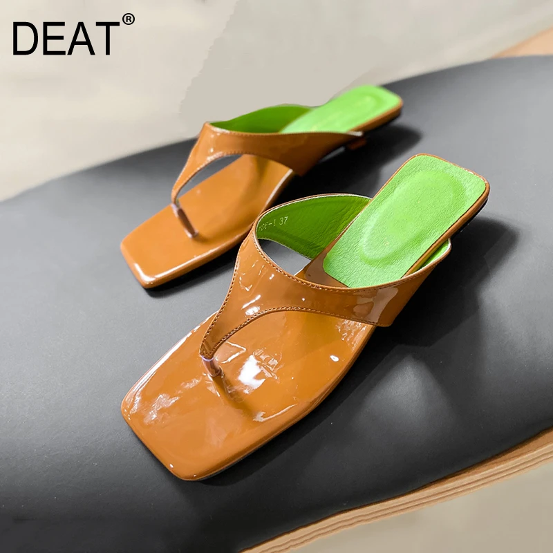 [DEAT] Новинка 2020 года Сезон весна лето Неглубокие лакированные кожаные вьетнамки