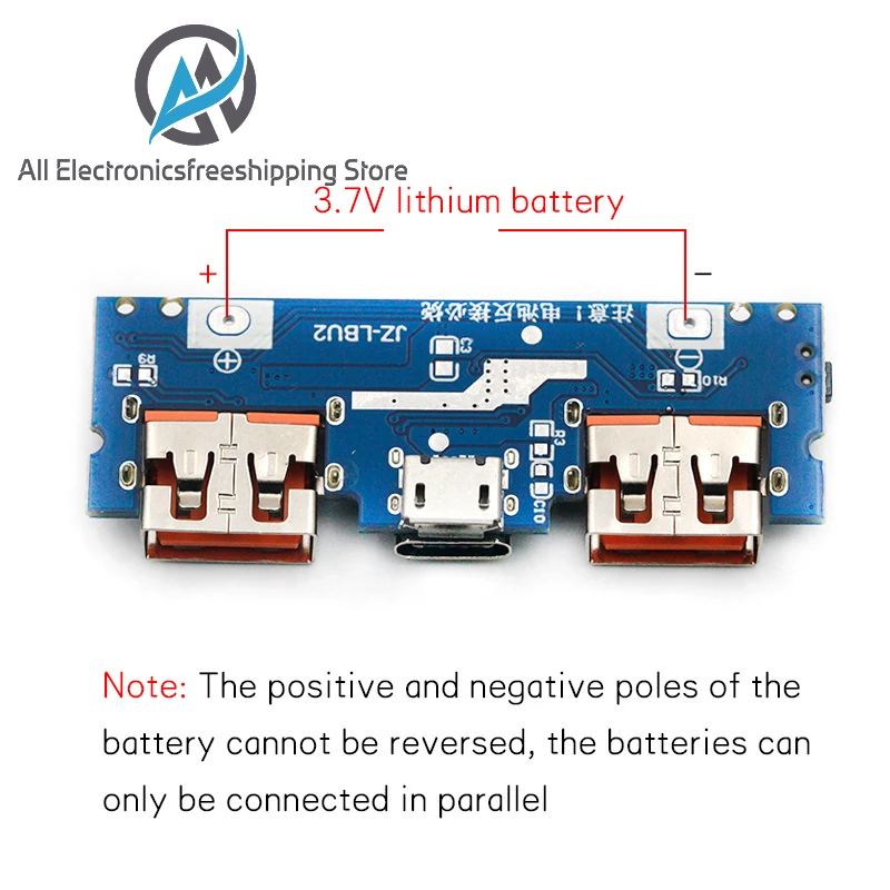 Плата зарядного устройства для литиевой батареи светодиодная двойной USB 5 в 2 4 А