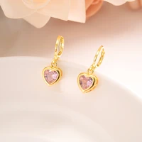 gold cz crystal heart stone pendant earrings womengirls africanarab kids gift fashion wedding party jewelry drop shipping