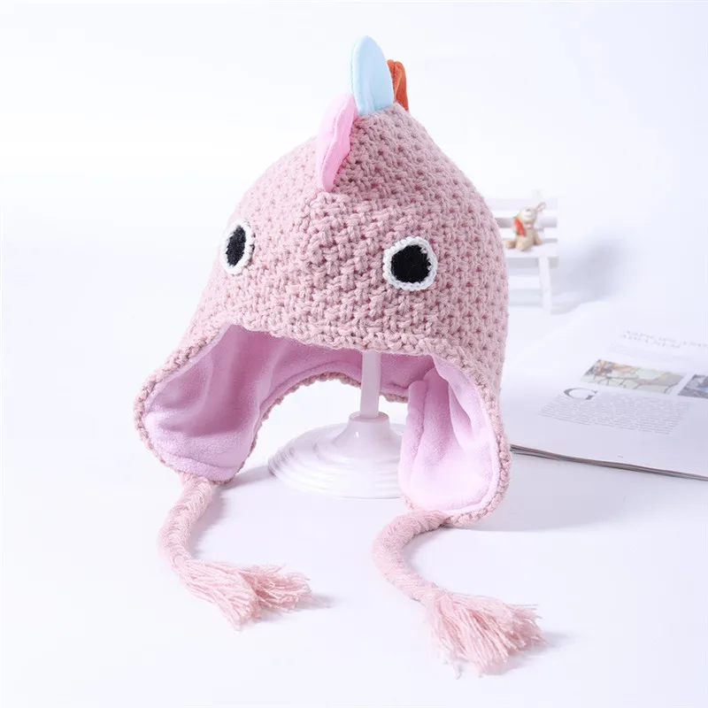 pink Новые Вязаные детские шапки, шапочки с рисунком динозавра, теплая шапка для мальчиков и девочек, осенне-зимняя Милая шапка для малышей, шапочка, s - Цвет: pink