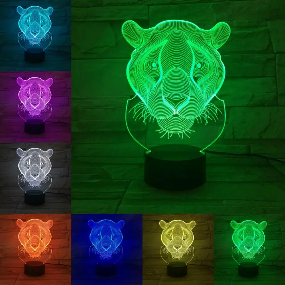 3D лампа Muticolor Tiger абстрактный акриловый светильник украшение для домашнего