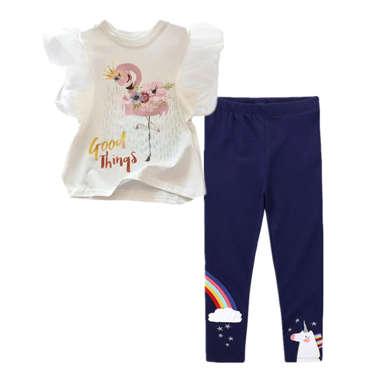 Комплект из 2 предметов для девочек летняя футболка с мультяшным принтом и