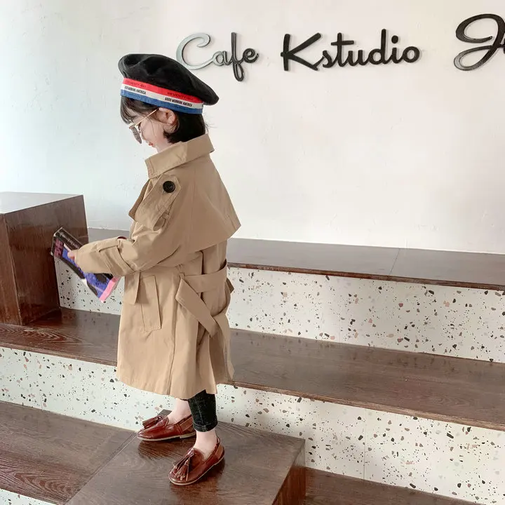 Модный Плащ-Тренч для девочек-подростков длинное ветрозащитное пальто 2019 г.