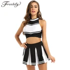 Женский танцевальный сценический костюм в стиле джаза, очаровательный укороченный топ без рукавов с воротником-стойкой и плиссированная мини-юбка для взрослых