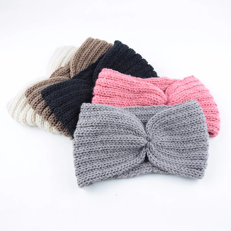 Новинка однотонные вязаные крючком шерстяные повязки на голову зимние женские