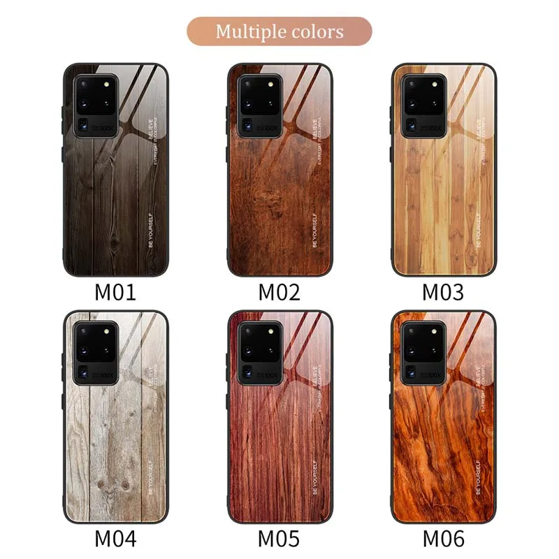 

Wood Grain Glass Hard Back Cover For Samsung S20 S10 S9 Plus Lite Soft TPU Border Cases For Samsung S20Ultra Tempered Glass Case