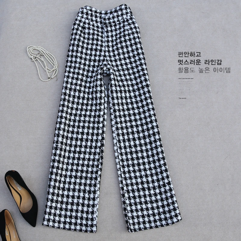 

Autumn Winter Elegant Office Lady Loose Wide Leg Pants Fashion Woolen Straight Trousers