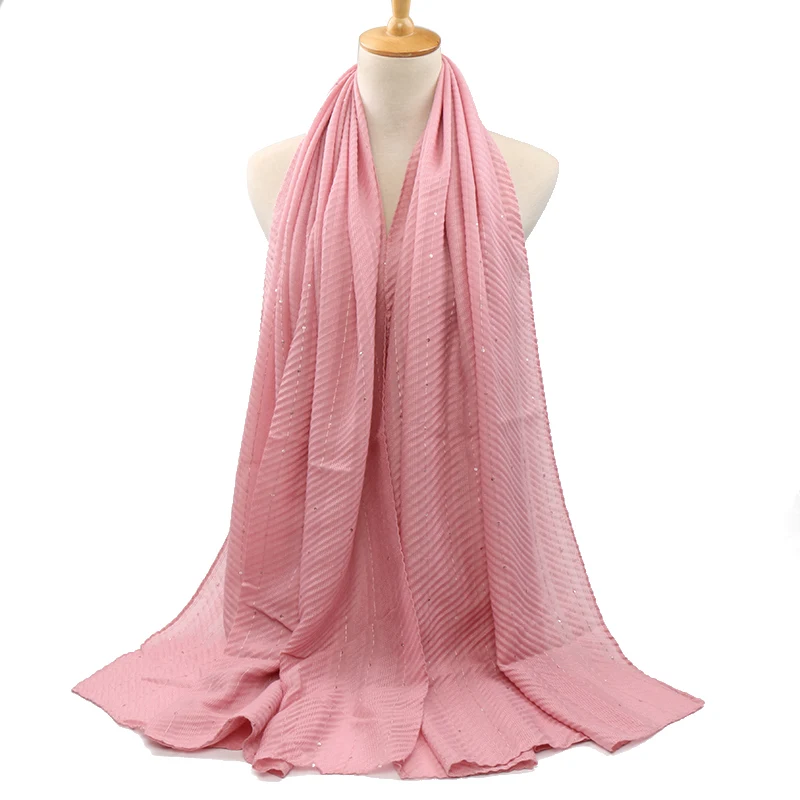 Хлопковый хиджаб с пайетками и складками шарф шали мусульманские гофрированные