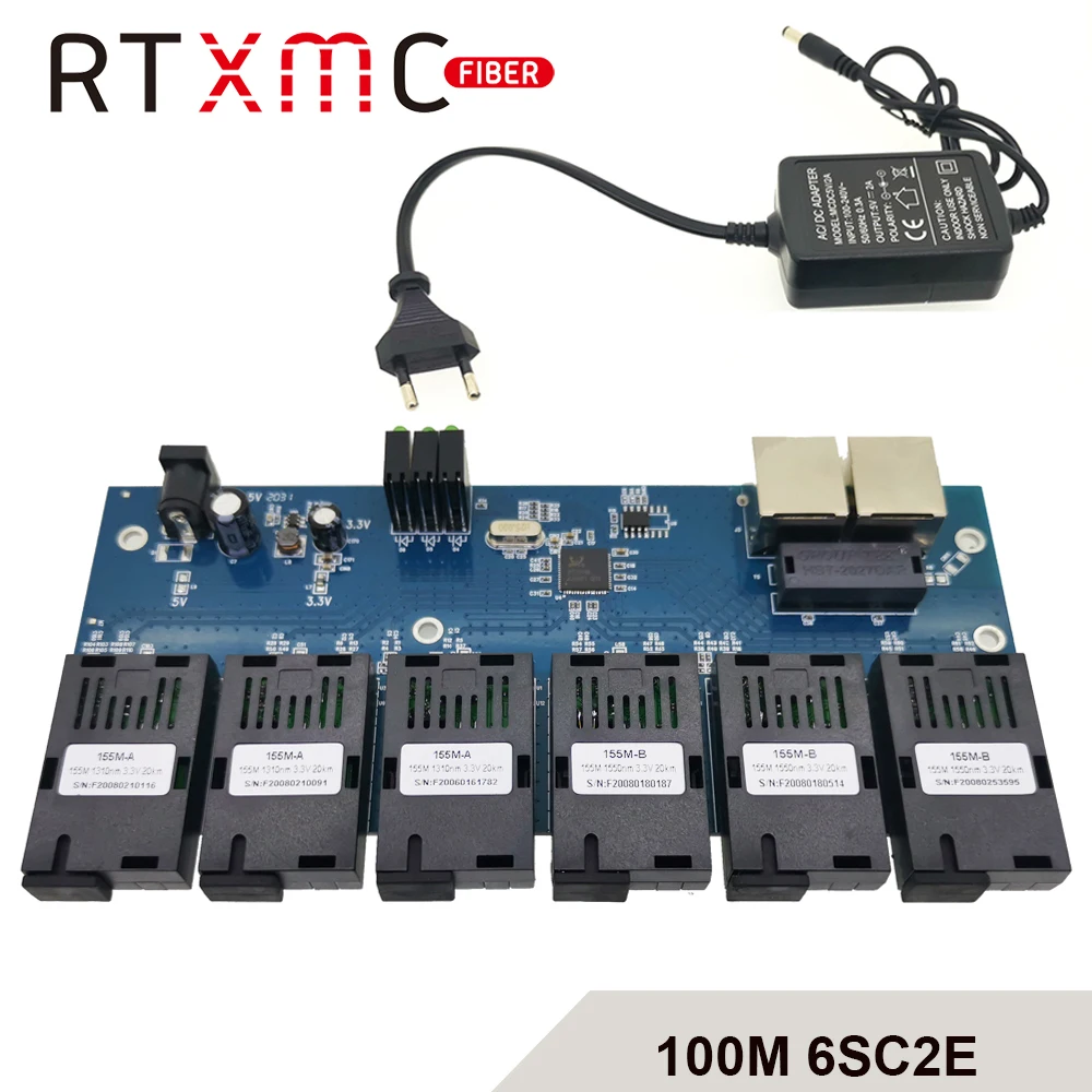 3A 3B локальных сетей 10/100M Ethernet коммутатор волокна 6 Порты и разъёмы SC 20 км 2 UTP RJ45