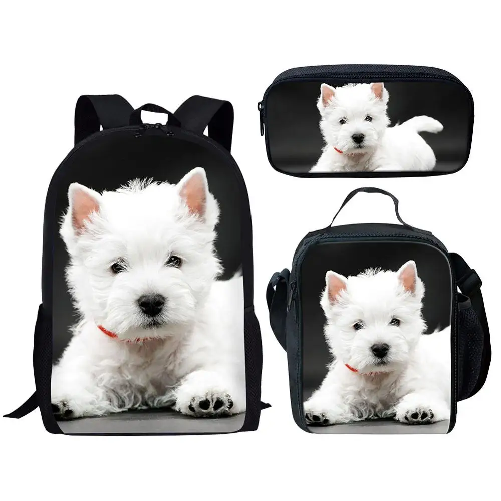 

Набор школьных сумок для мальчиков и девочек, милые сумки с 3D-принтом West-Highland-Terrier, классные детские портфели с животными