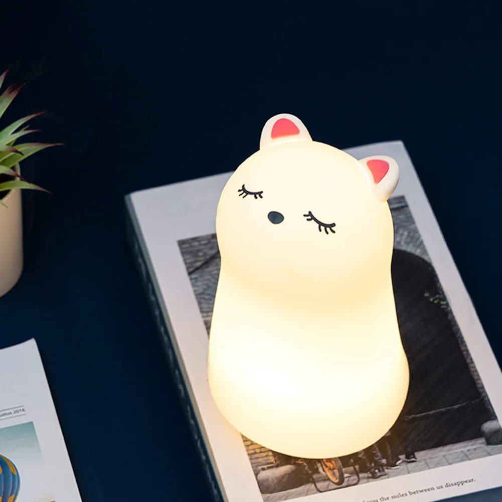

Soft Silicone Led Color Changing Cartoon Cat Night Light Home Decor Bedroom Bedside For Kids Remote Control Portable Desktop