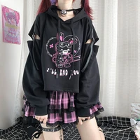 anime hooded sweatshirts 2021 autumn streetwear women fashion belt buckle long sleeve top mingliusili rabbit print hoodies