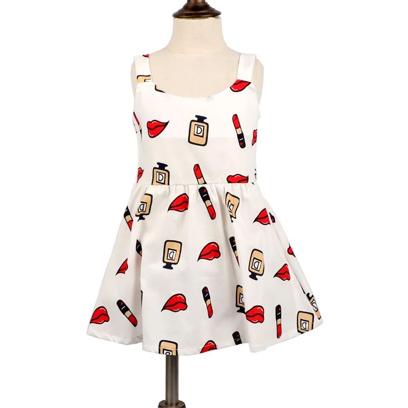 Детские платья без рукавов летние с принтом вишни и листьев для детей костюм