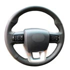 Нескользящая черная кожа, сшитая вручную, чехол рулевого колеса автомобиля, для Toyota Fortuner 2016-2019 Hilux 2015-2019