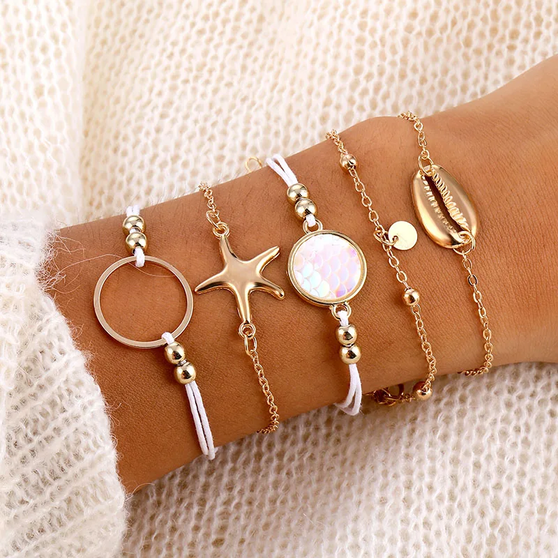 5 шт./компл. винтажные браслеты в виде ракушек Морская звезда Набор браслетов