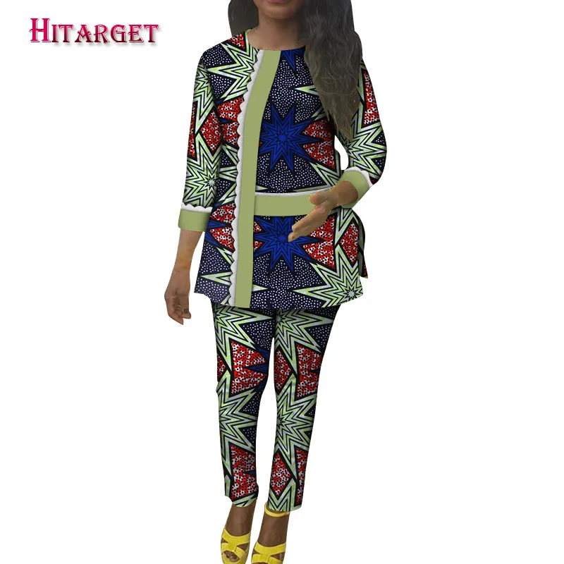 African Clothing 2020 fashion Women 2 Pieces Sets Long Top+long Pants Suit for Women Dashiki Batik Print Pure Cotton WY5515