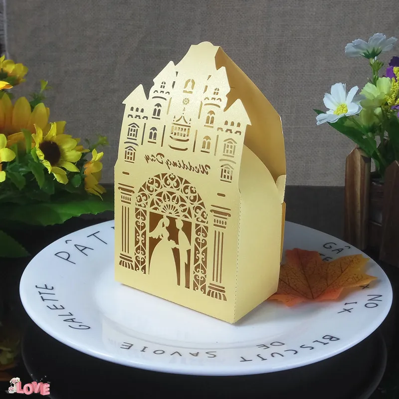 Лазерная резка замок Подарочная коробка для конфет Свадебная подарочная