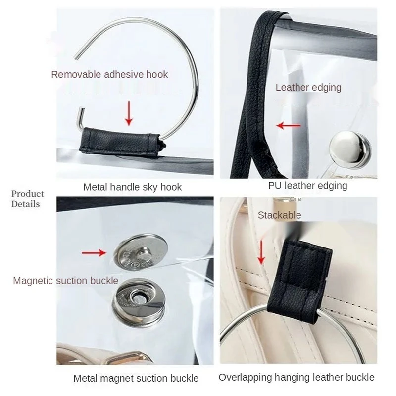 

Transparent PVC+PU Edging Magnetic Detachable Hook Handbag Protective Cover Waterproof Moisture-proof and Dust-proof Storage Bag