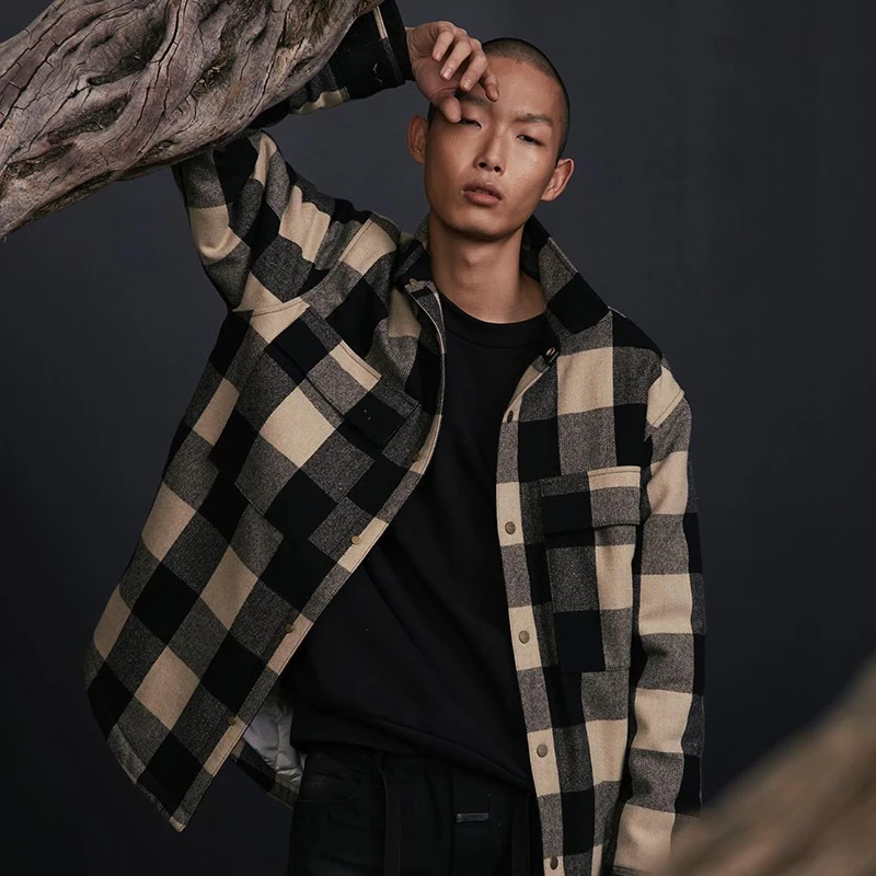 

Black and White Plaid Padded Jacket Male High Street Oversize Lapel Thick Winter Cotton Coat Windbreaker Casual Bomber Jackets