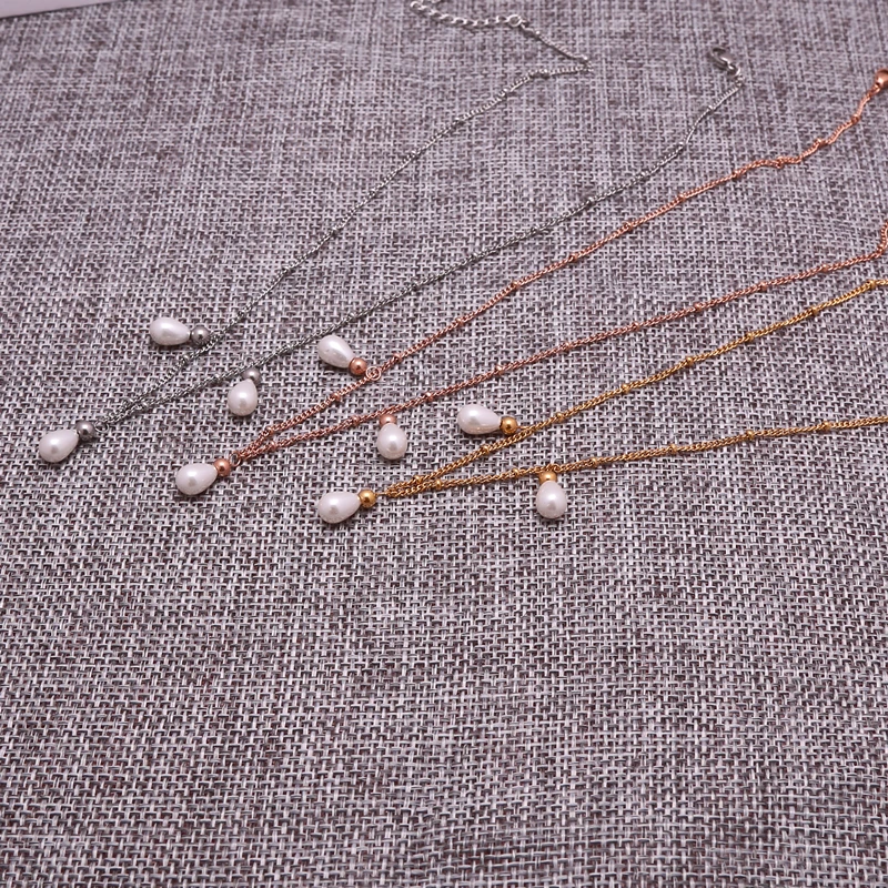 Жемчужное ожерелье из нержавеющей стали в форме капли воды с кулоном цепочкой